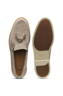 Suede loafers with tassel trim