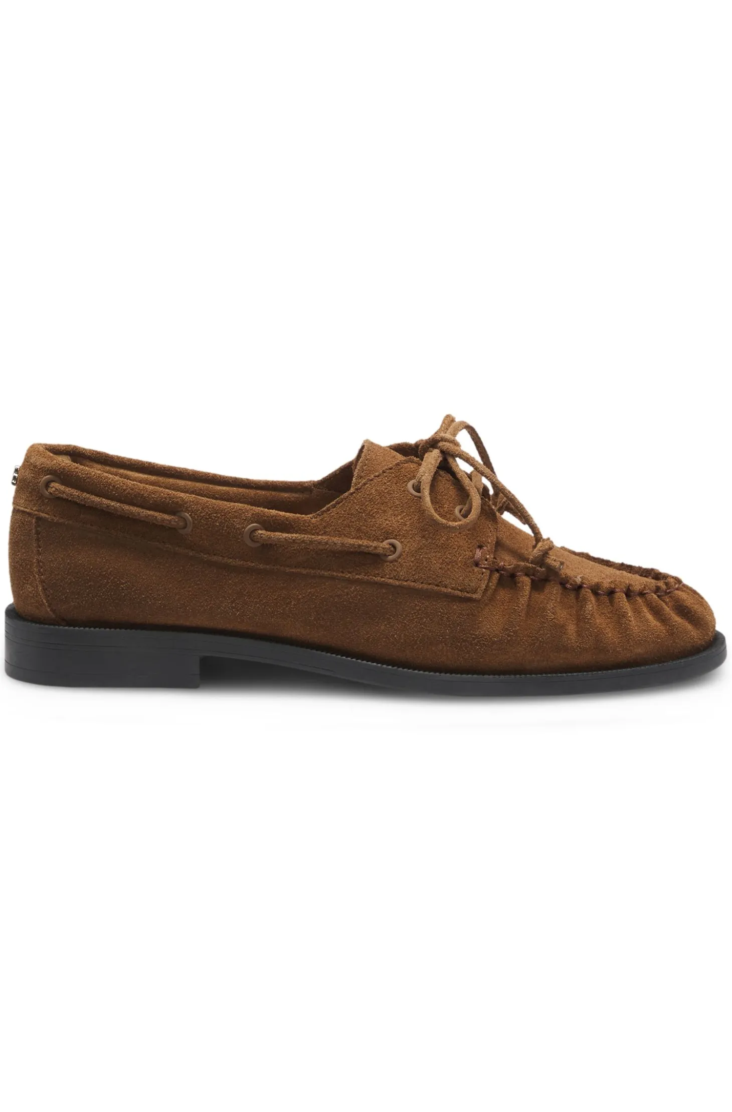 Suede moccasins with hand-stitched apron toe
