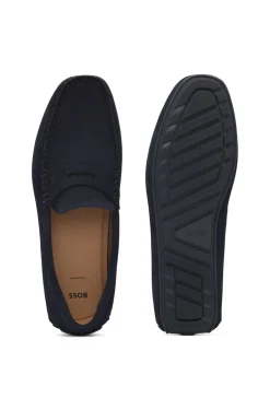 Suede moccasins with penny trim