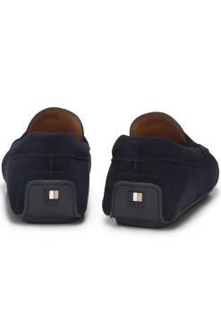 Suede moccasins with penny trim