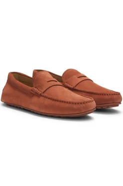 Suede moccasins with penny trim