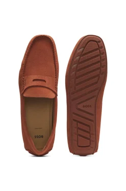 Suede moccasins with penny trim