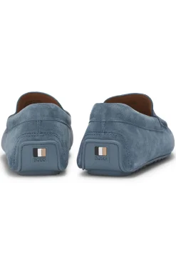 Suede moccasins with penny trim