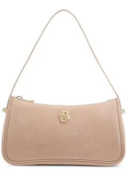 Suede shoulder bag with metallic Double B monogram