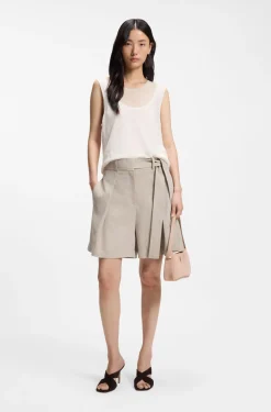 Suede shoulder bag with metallic Double B monogram