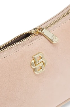 Suede shoulder bag with metallic Double B monogram