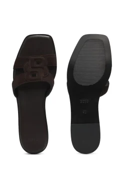 Suede slides with stitched Double B monogram
