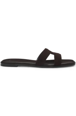Suede slides with stitched Double B monogram