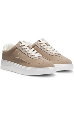 Suede trainers with stacked logos