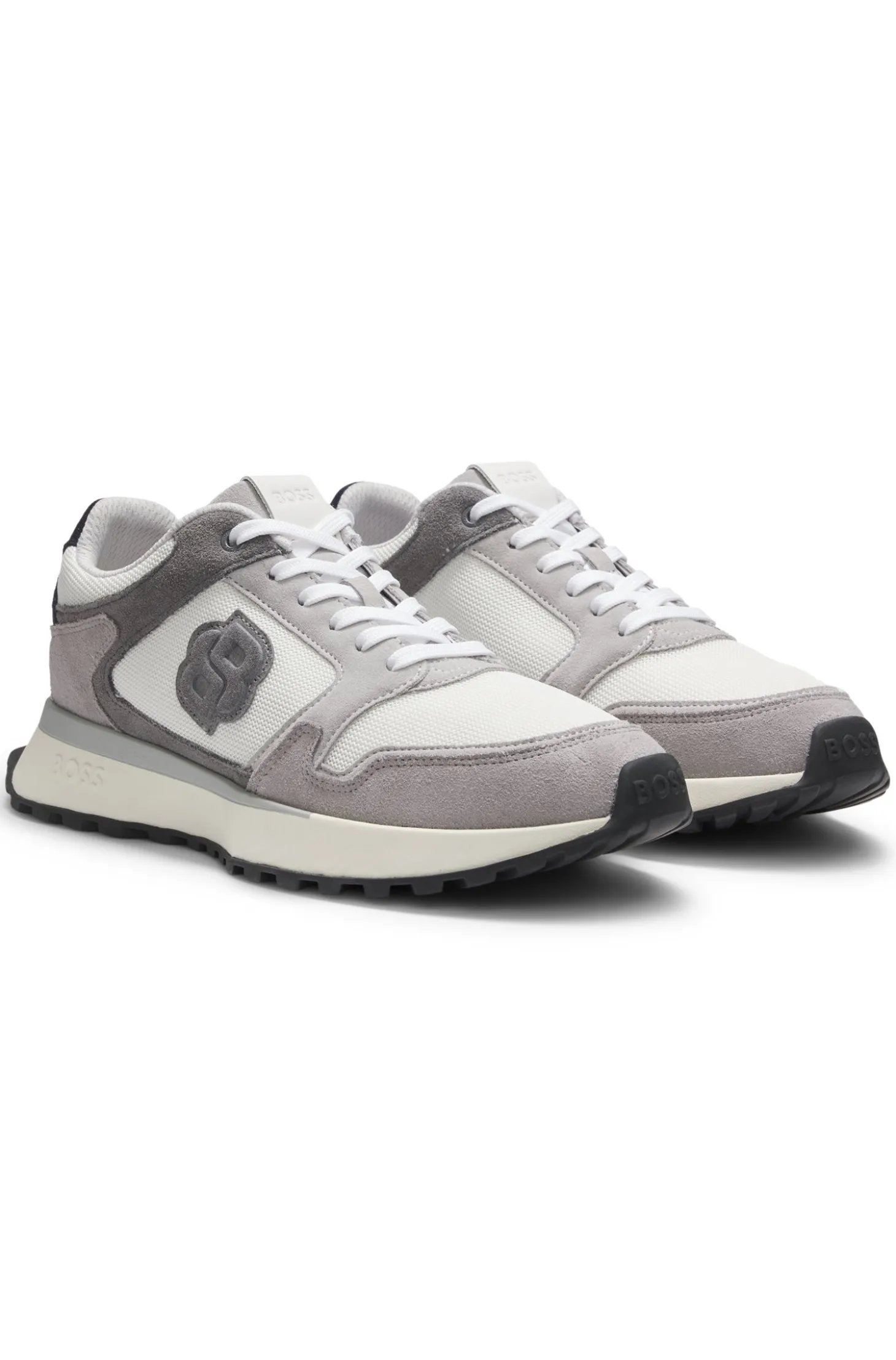 Suede-trim trainers with Double B monogram