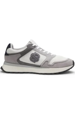 Suede-trim trainers with Double B monogram