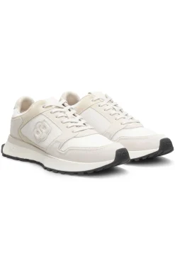 Suede-trim trainers with Double B monogram