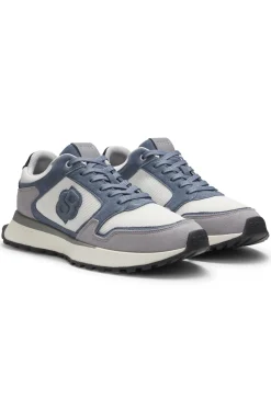Suede-trim trainers with Double B monogram