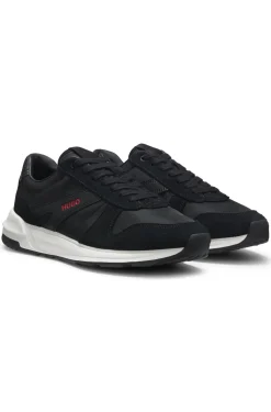 Suede-trim trainers with logo details