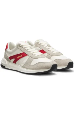 Suede-trim trainers with logo details