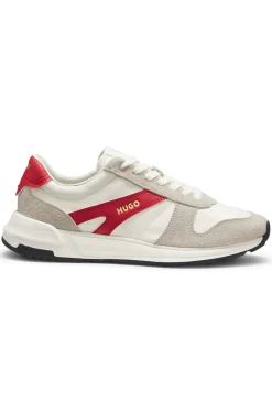 Suede-trim trainers with logo details