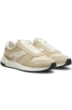 Suede-trim trainers with logo details
