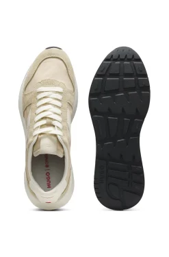 Suede-trim trainers with logo details