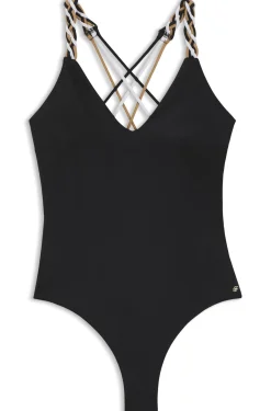 Swimsuit with signature-stripe braided straps