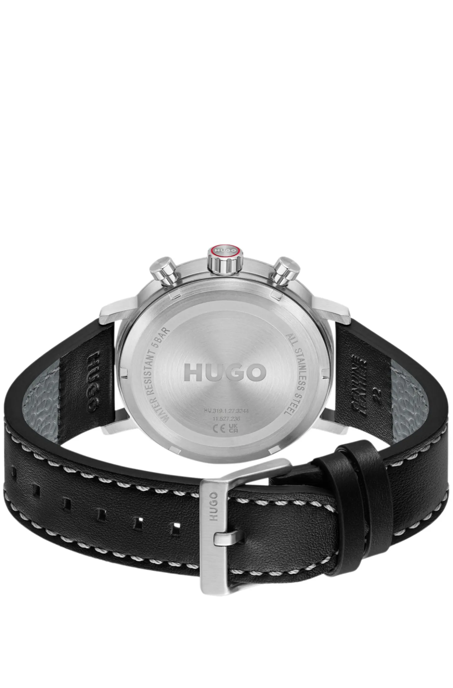 #Takeoff black-dial watch with stitched leather strap