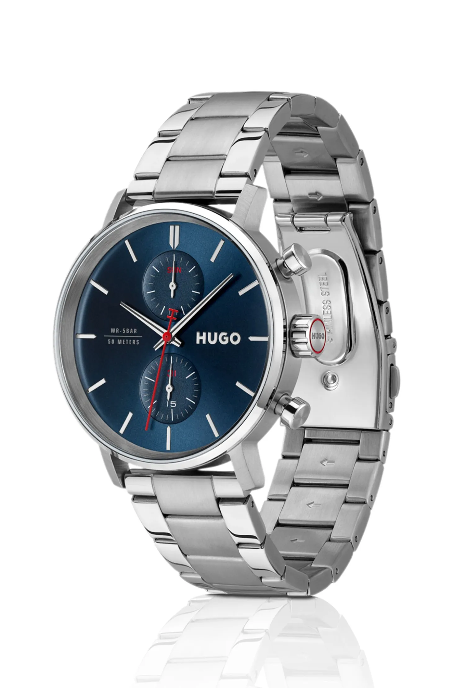 #Takeoff stainless-steel watch with blue dial