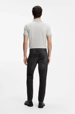 Tapered-fit jeans in black comfort-stretch denim