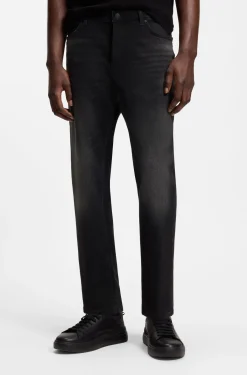 Tapered-fit jeans in black stretch denim