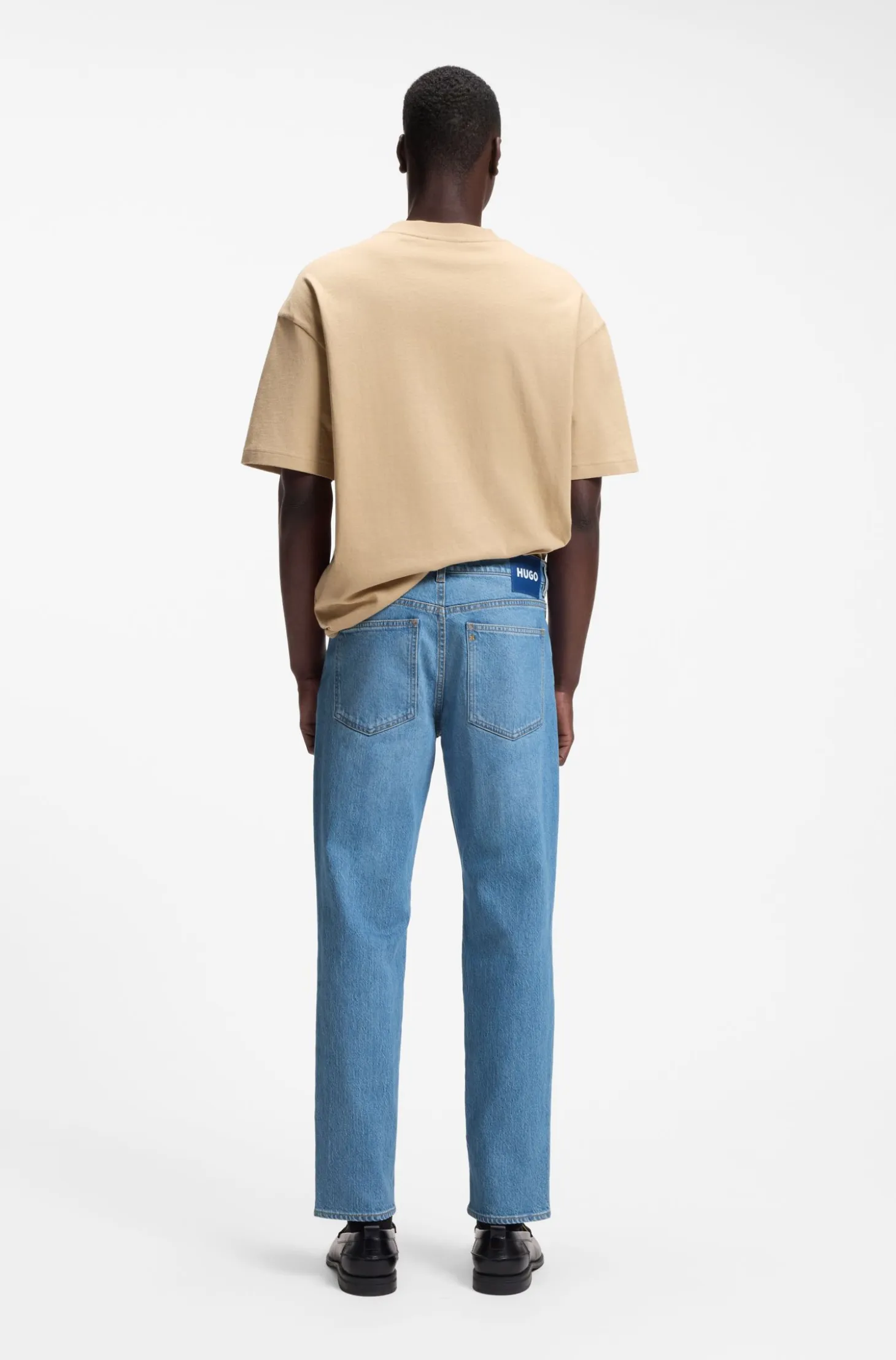 Tapered-fit jeans in bright-blue stretch denim
