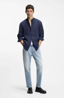 Tapered-fit jeans in bright-blue stretch denim