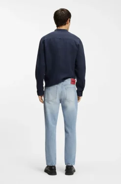Tapered-fit jeans in bright-blue stretch denim