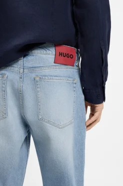 Tapered-fit jeans in bright-blue stretch denim