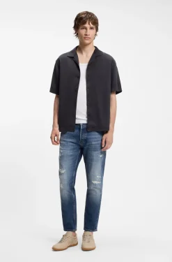 Tapered-fit jeans in dark-blue stretch cotton