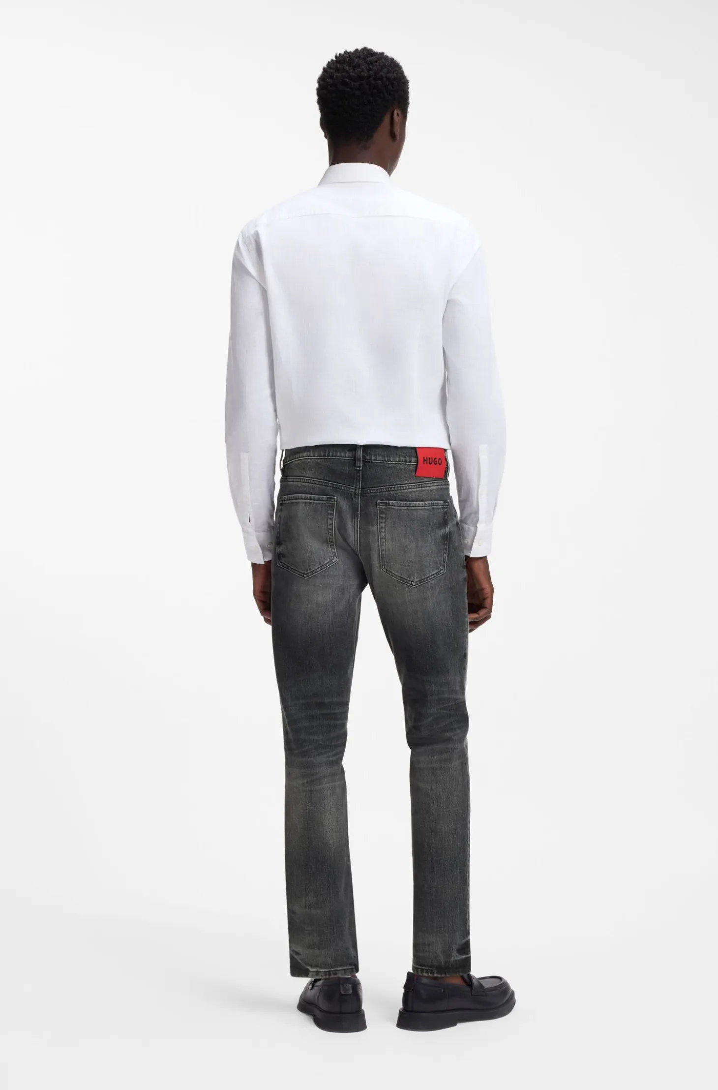 Tapered-fit jeans in dark-grey stretch denim