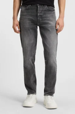 Tapered-fit jeans in dark-grey stretch denim