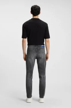 Tapered-fit jeans in dark-grey stretch denim
