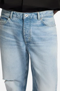 Tapered-fit jeans in light-blue distressed denim