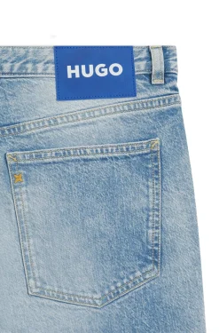 Tapered-fit jeans in light-blue distressed denim