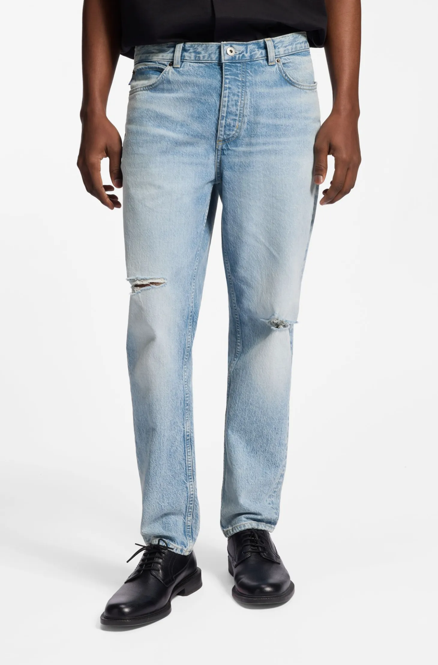Tapered-fit jeans in light-blue distressed denim