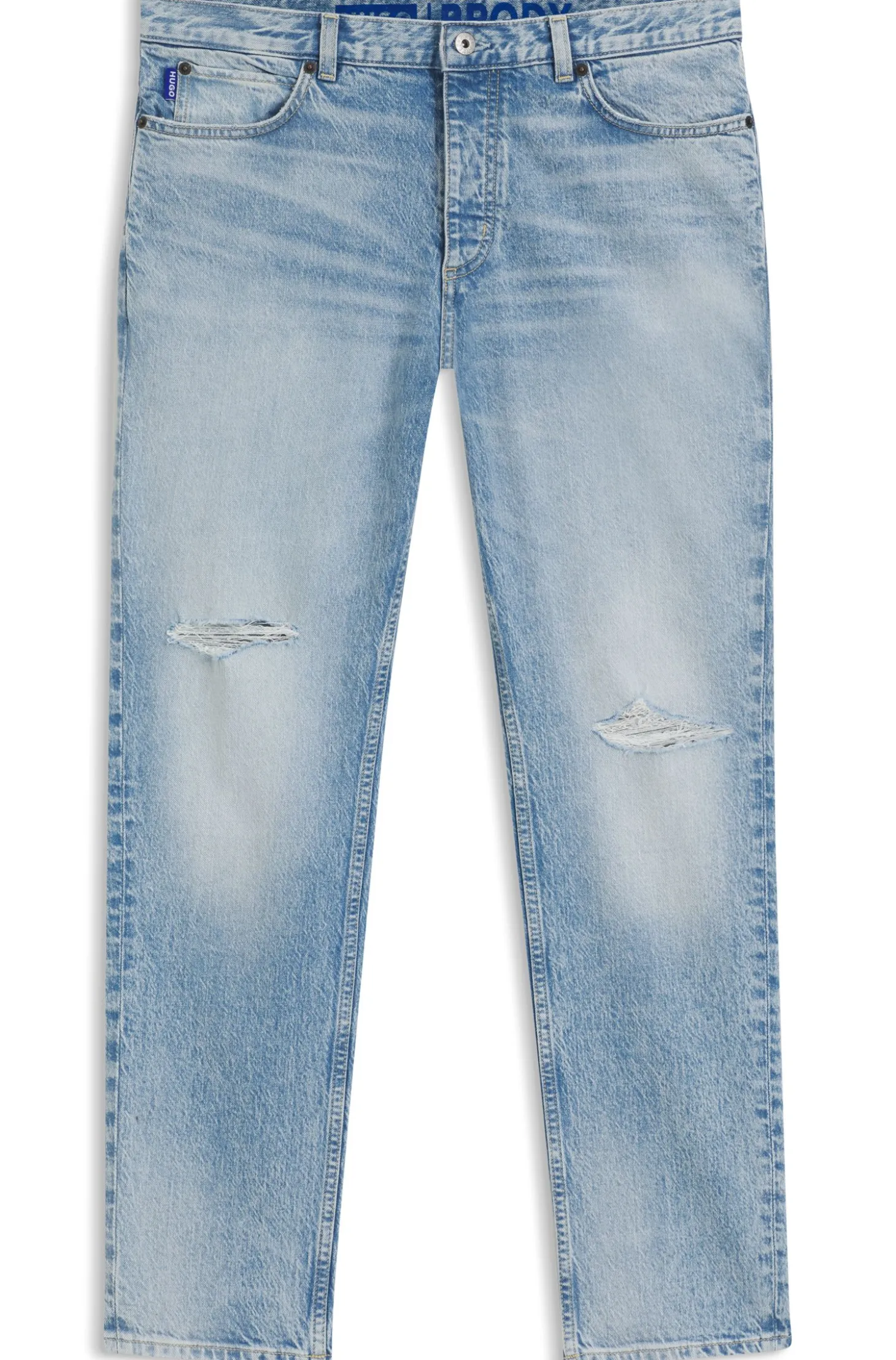 Tapered-fit jeans in light-blue distressed denim