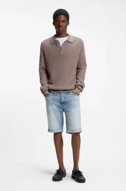Tapered-fit shorts in bright-blue stretch denim