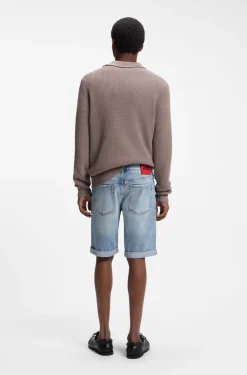 Tapered-fit shorts in bright-blue stretch denim