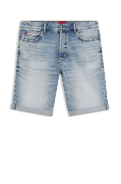 Tapered-fit shorts in bright-blue stretch denim