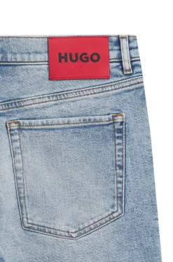 Tapered-fit shorts in bright-blue stretch denim