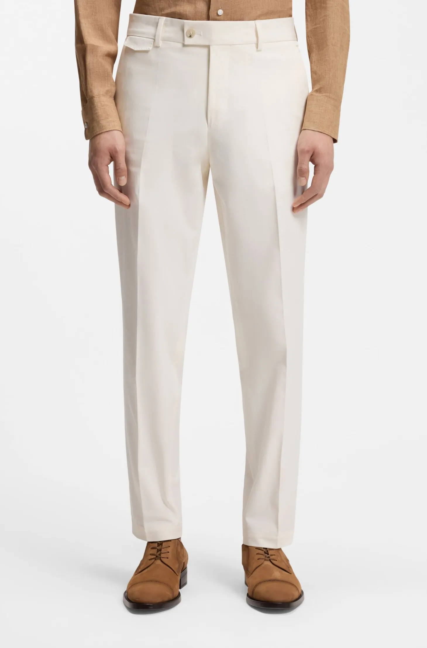 Tapered-fit trousers in easy-iron stretch-cotton poplin