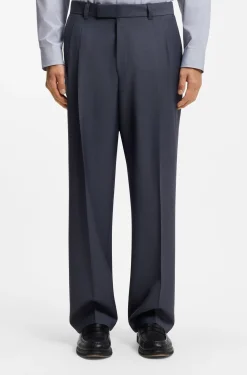 Tapered-fit trousers in micro-patterned virgin wool
