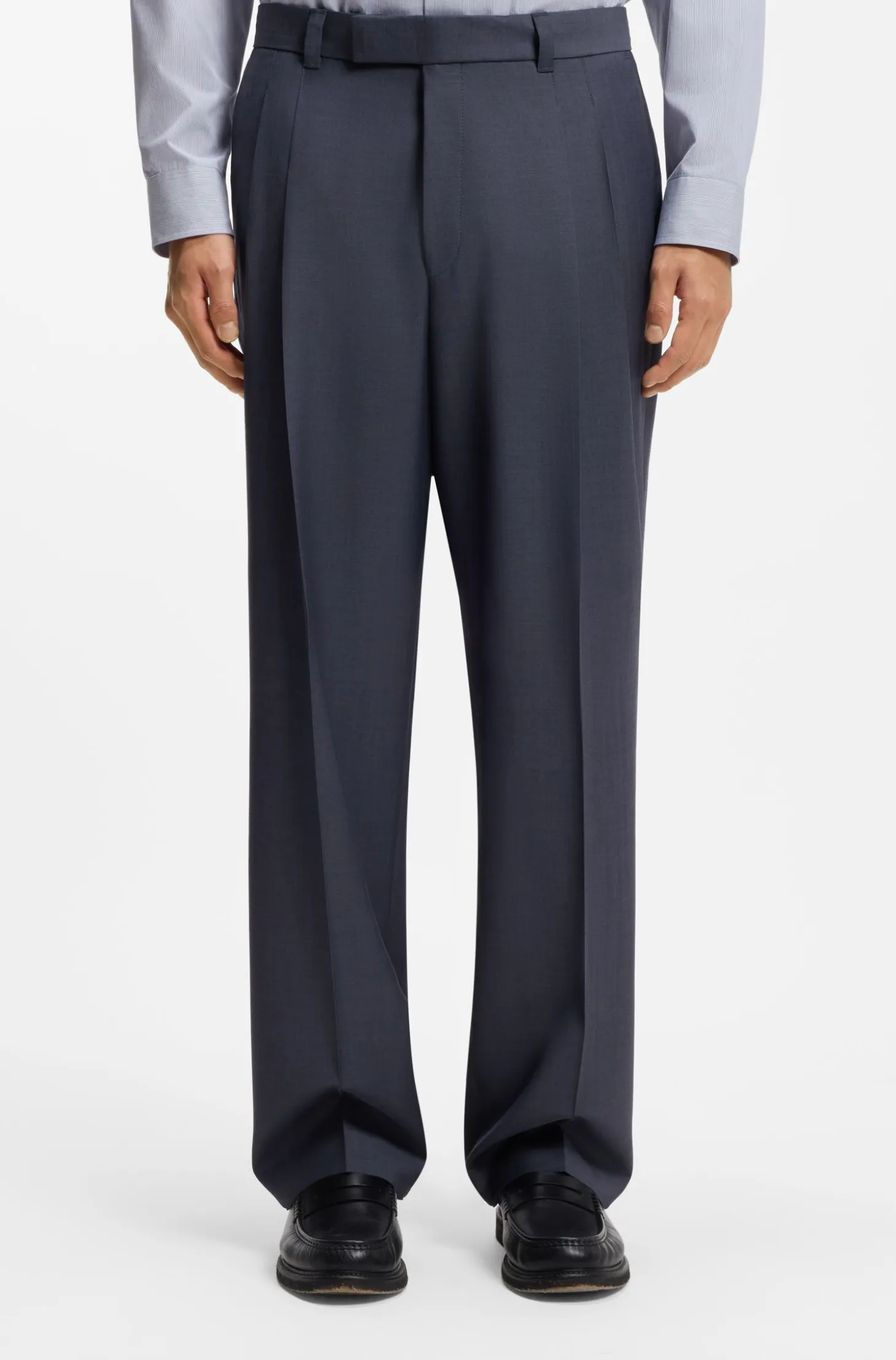 Tapered-fit trousers in micro-patterned virgin wool