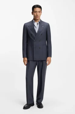 Tapered-fit trousers in micro-patterned virgin wool