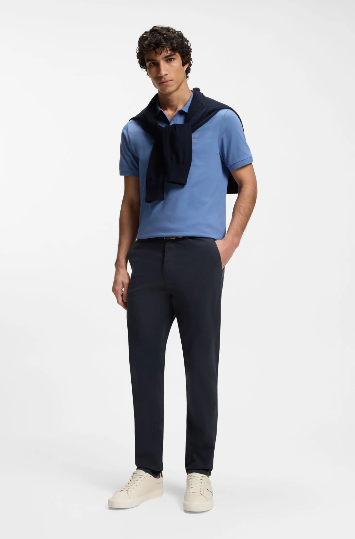 Tapered-fit trousers in stretch-cotton satin