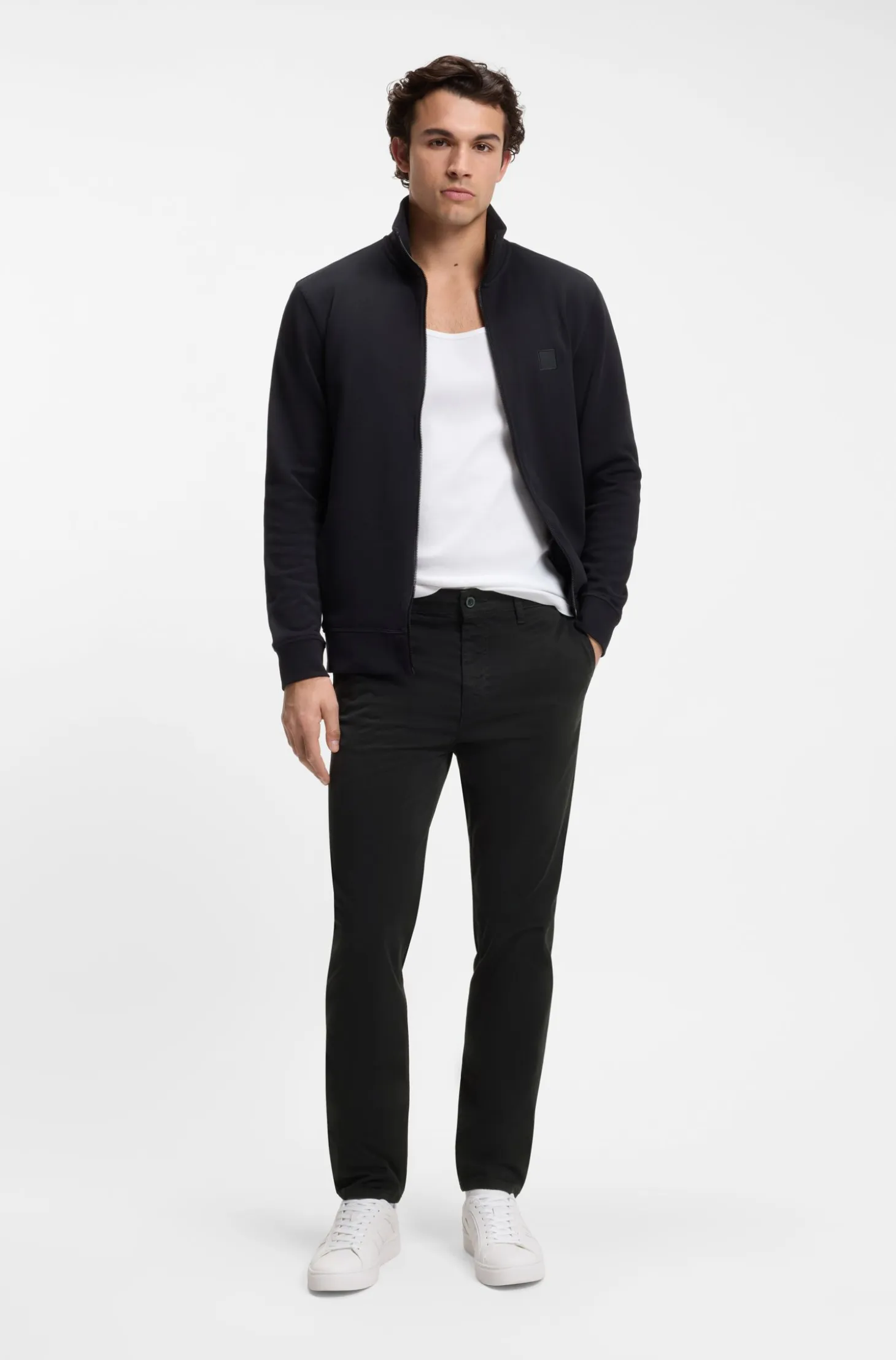 Tapered-fit trousers in stretch-cotton satin