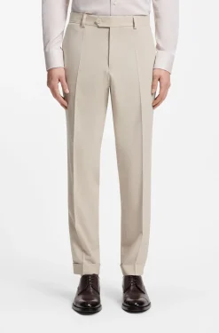 Tapered-fit trousers in wool-blend seersucker fabric